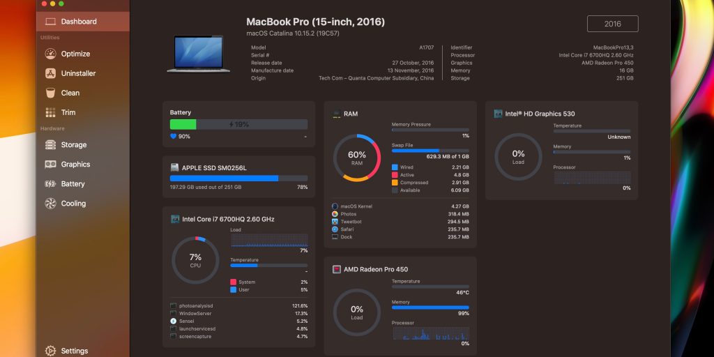 Приложение Sensei Mac для мониторинга производительности