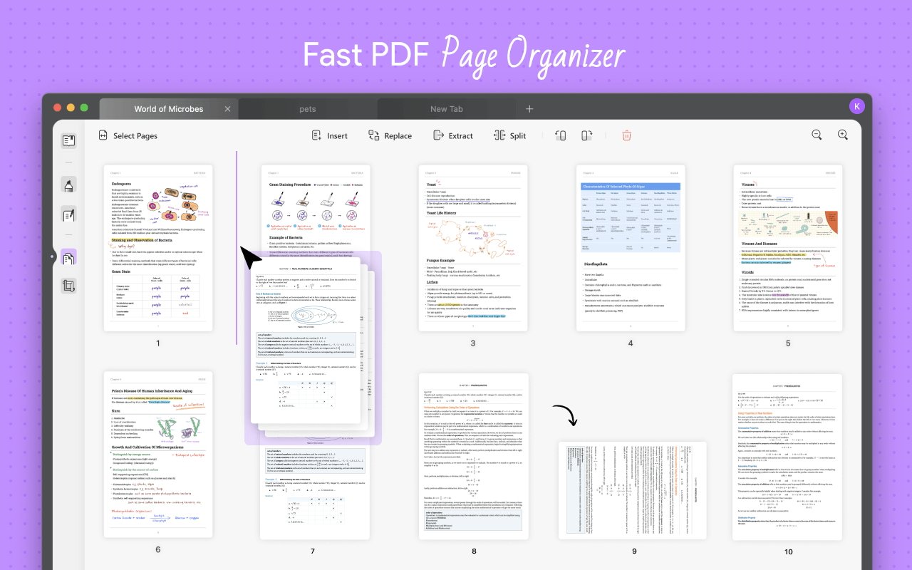Управляйте порядком страниц PDF с помощью функций организации UPDF. 