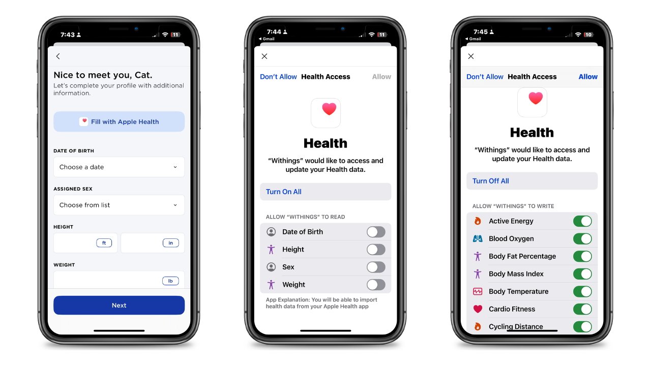 Приложение Withings совместимо с Apple Health.