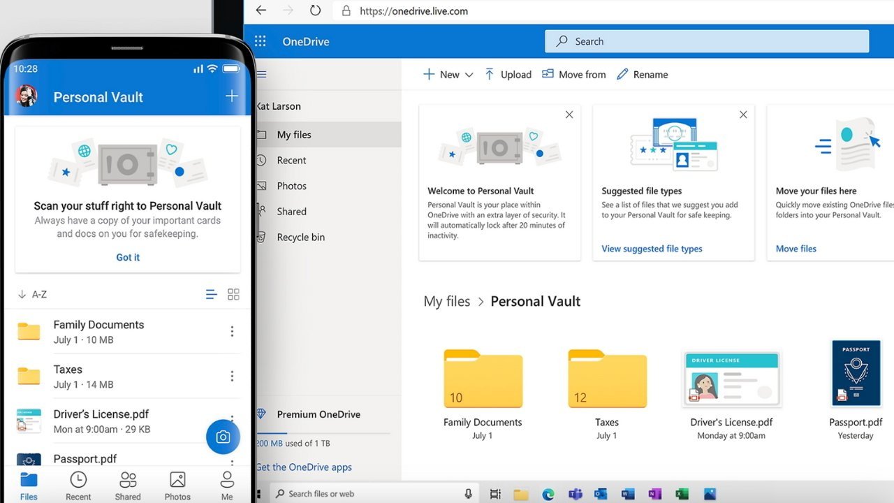Персональное хранилище OneDrive может хранить важные документы, такие как удостоверения личности и паспорта.