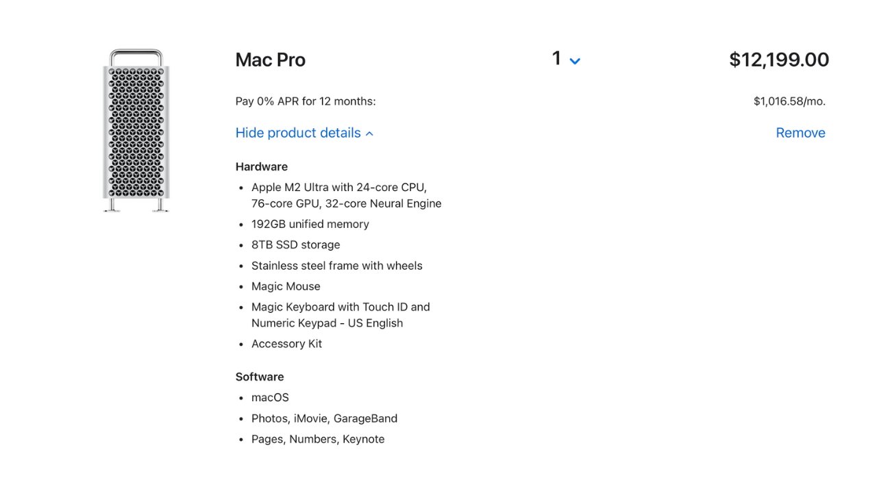 Технические характеристики полностью загруженного Mac Pro. 