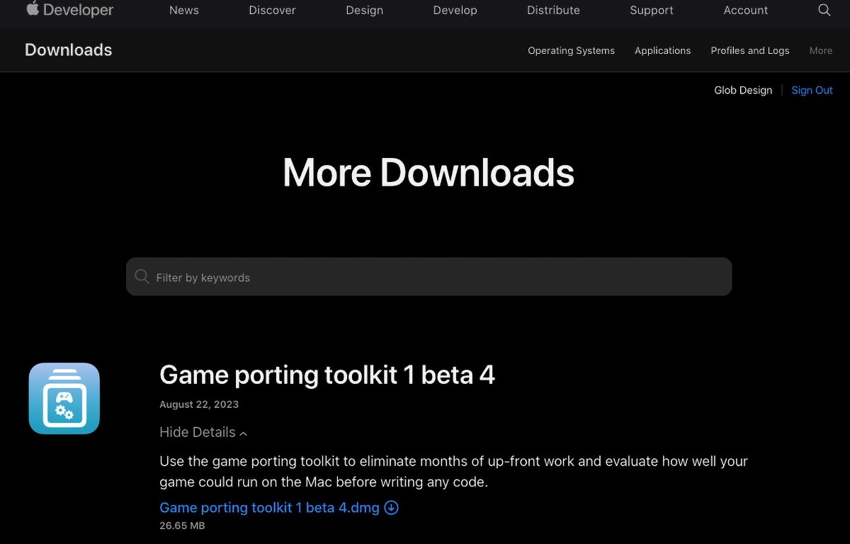 Загрузите Game Porting Toolkit с сайта Apple.