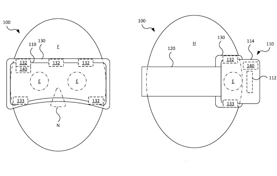 Фрагмент из патента, показывающий возможное расположение датчиков на головном устройстве, таком как 