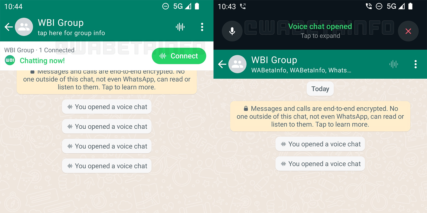 Скриншоты групповых голосовых чатов WhatsApp