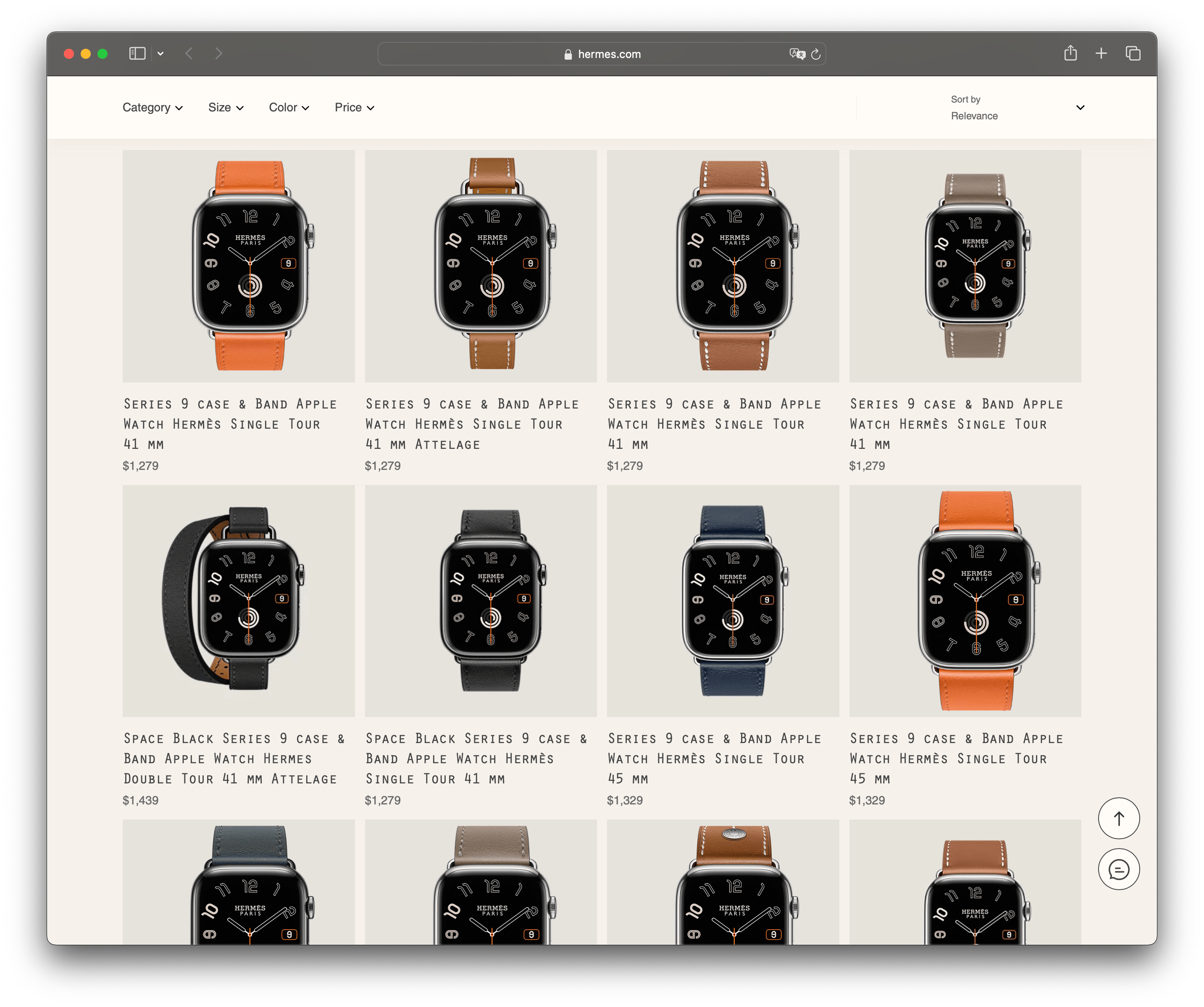 Кожаный ремешок Hermes для Apple Watch Series 9