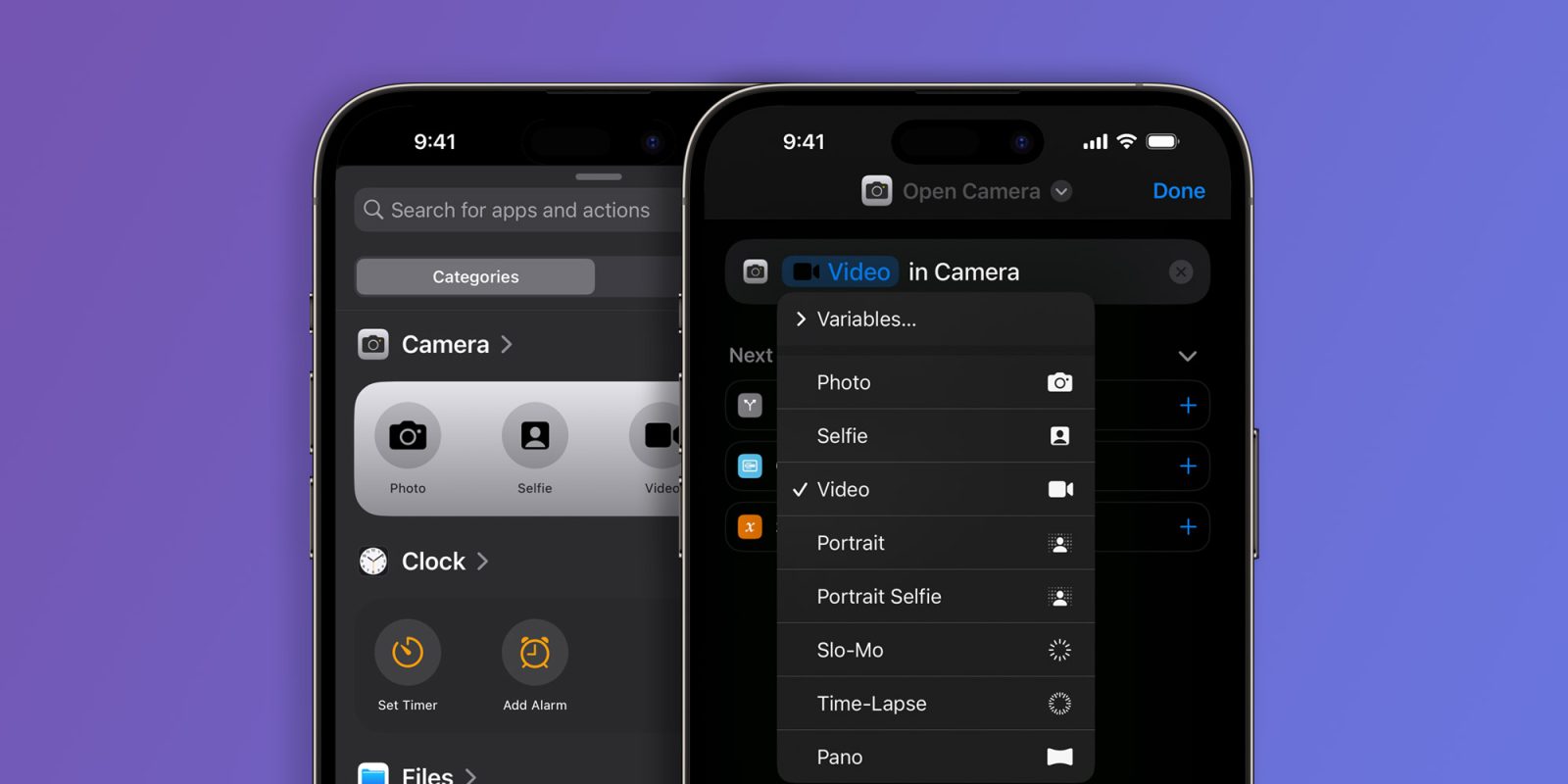 iOS 17 позволяет пользователям создавать действия ярлыков для открытия определенных режимов приложения «Камера».