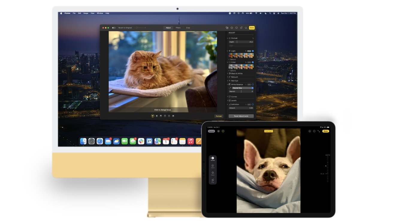 Изменение точки фокусировки на Mac или iPad