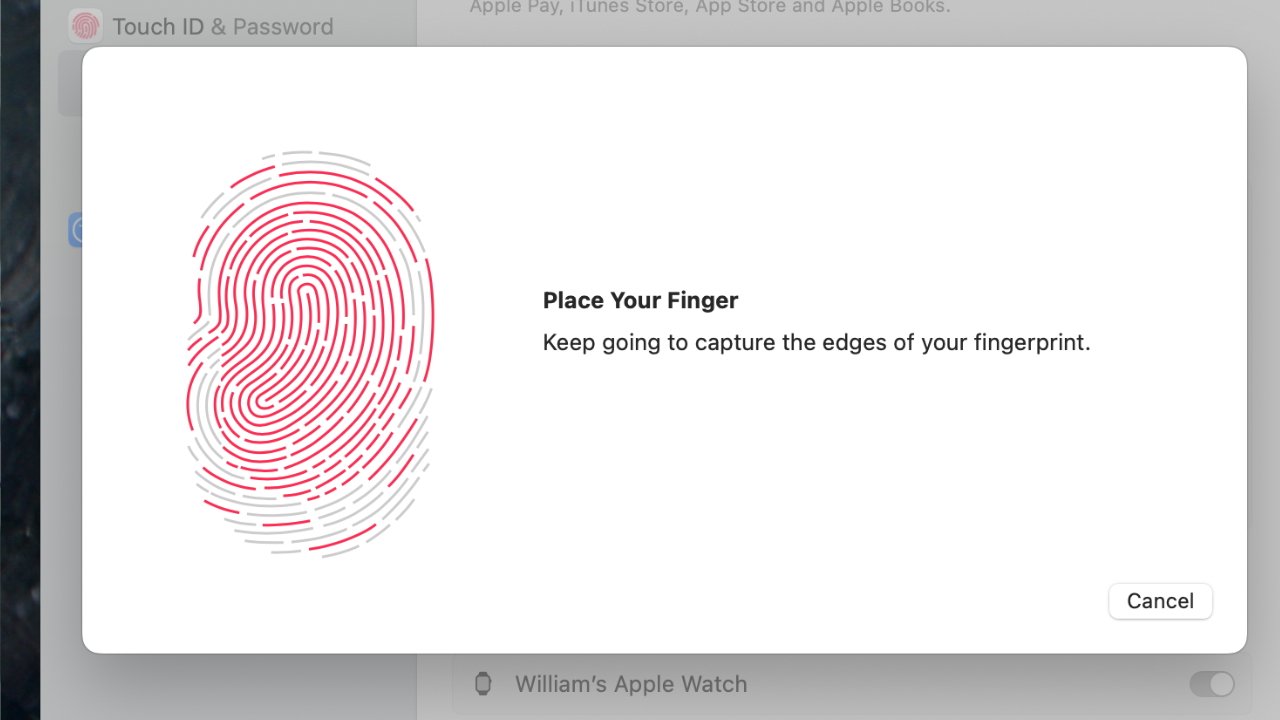 Каждый пользователь Mac может настроить до трех отпечатков пальцев.