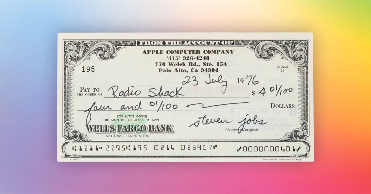 Джобс подписал чек Apple на RadioShack, выставленный на аукцион, с этой увлекательной связью