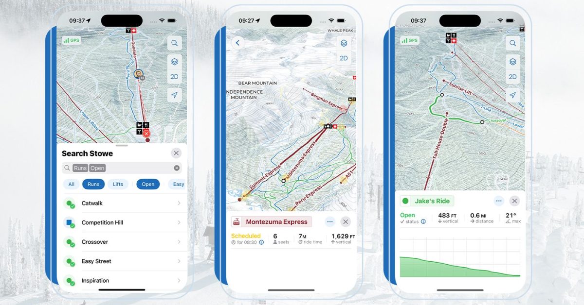 iOS-приложение для отслеживания катания на лыжах и катания на склонах получает информацию о состоянии подъемников и трасс в реальном времени для более чем 50 курортов.