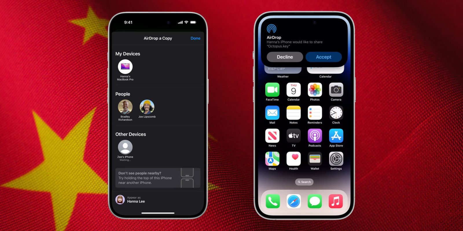 AirDrop взломан Китаем | AirDrop на двух iPhone против китайского флага