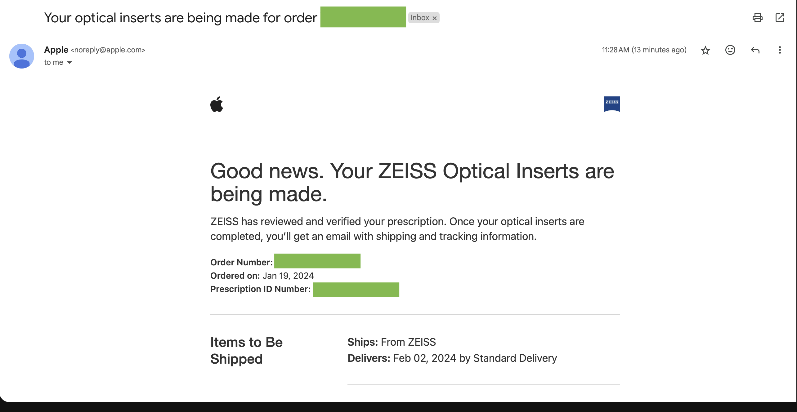 Покупатели Apple Vision Pro получают уведомление о проверке их рецептов компанией ZEISS