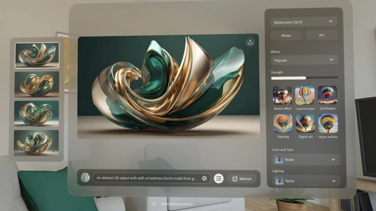 Создавайте изображения с помощью Adobe Firefly AI для Apple Vision Pro