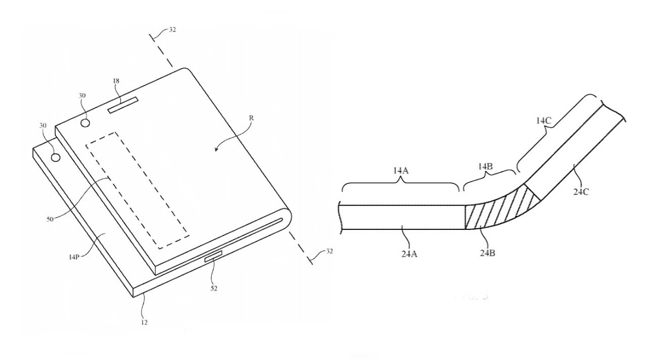 Фрагмент одного из многих патентов Apple, касающихся складных устройств.