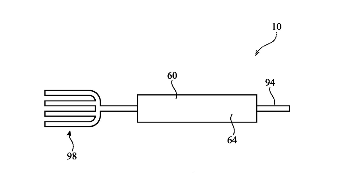 Фрагмент заявки на патент, показывающий гильзу датчика, обернутую вокруг вилки.