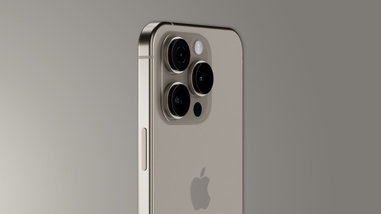 Рендеринг iPhone 16 Pro с коричневой задней панелью и большим выступом камеры.