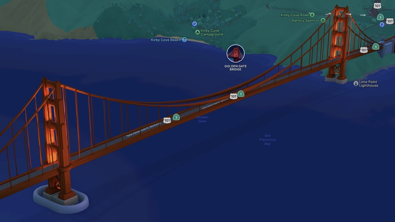 Мост Золотые Ворота в Apple Maps