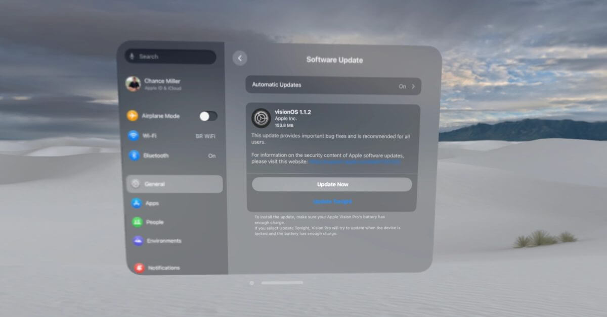 Apple выпускает обновление программного обеспечения VisionOS 1.1.2 для Vision Pro
