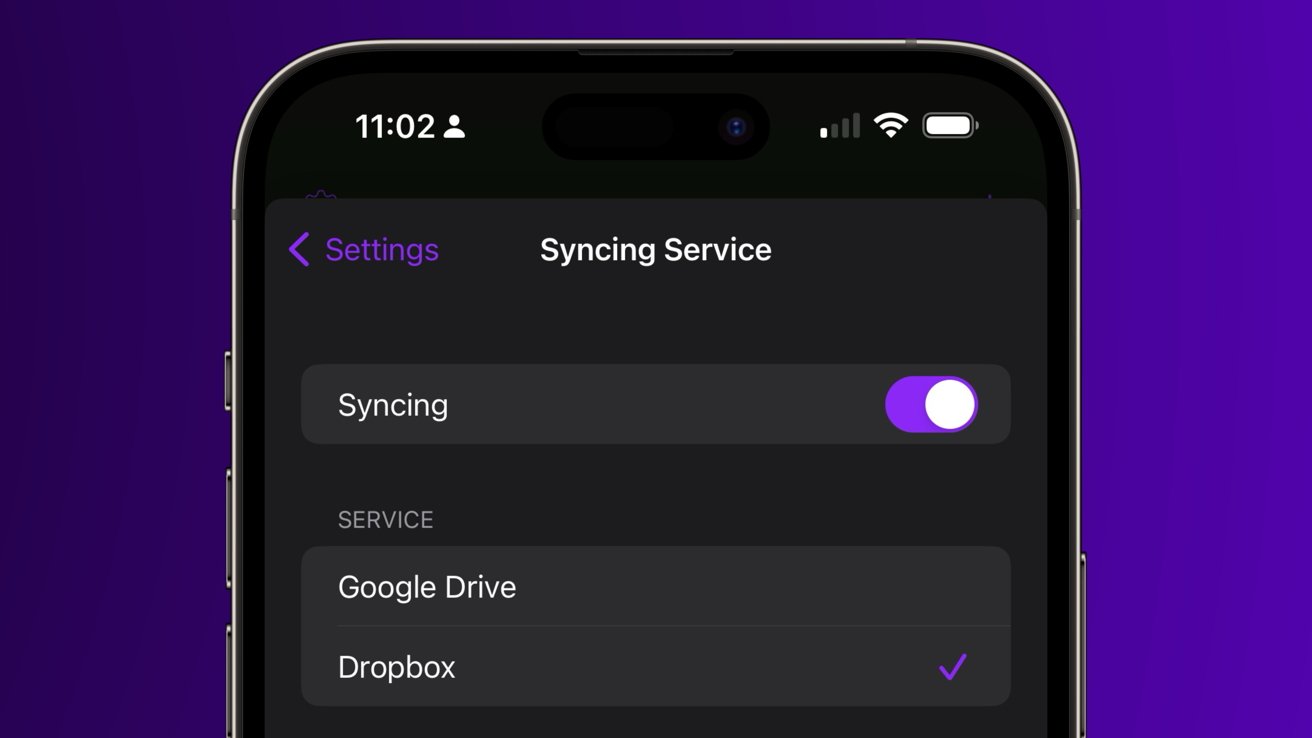 Меню Delta Sync, в котором в качестве опций показаны Dropbox и Google Drive.