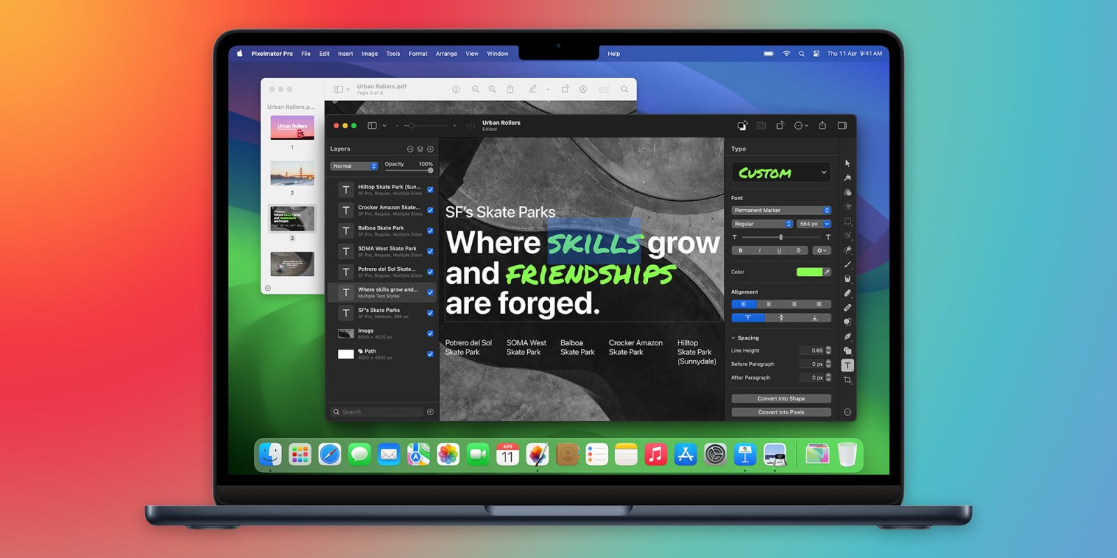 Pixelmator Pro добавляет редактирование текста PDF и новые шаблоны бенто