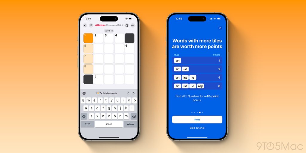 iPhone с играми News+ Crossword и Quartiles