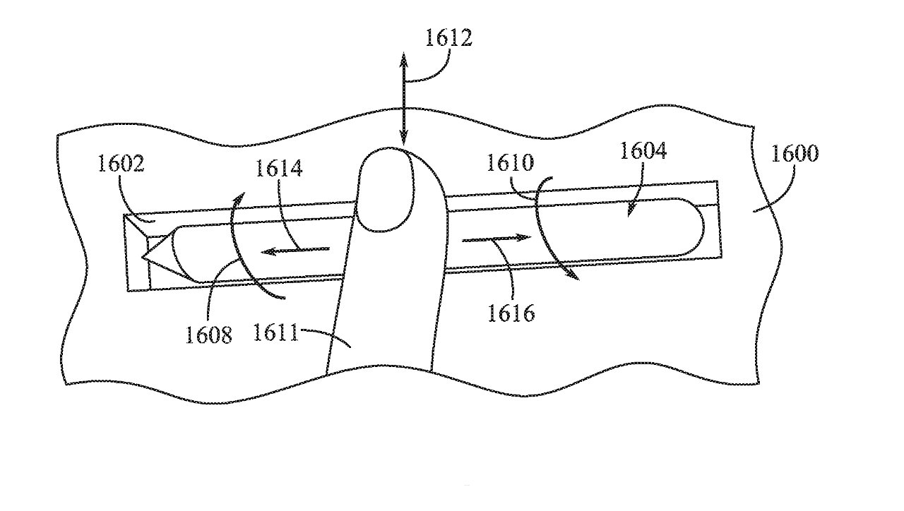 Фрагмент патента, показывающий, как проводят пальцем по корпусу Apple Pencil.