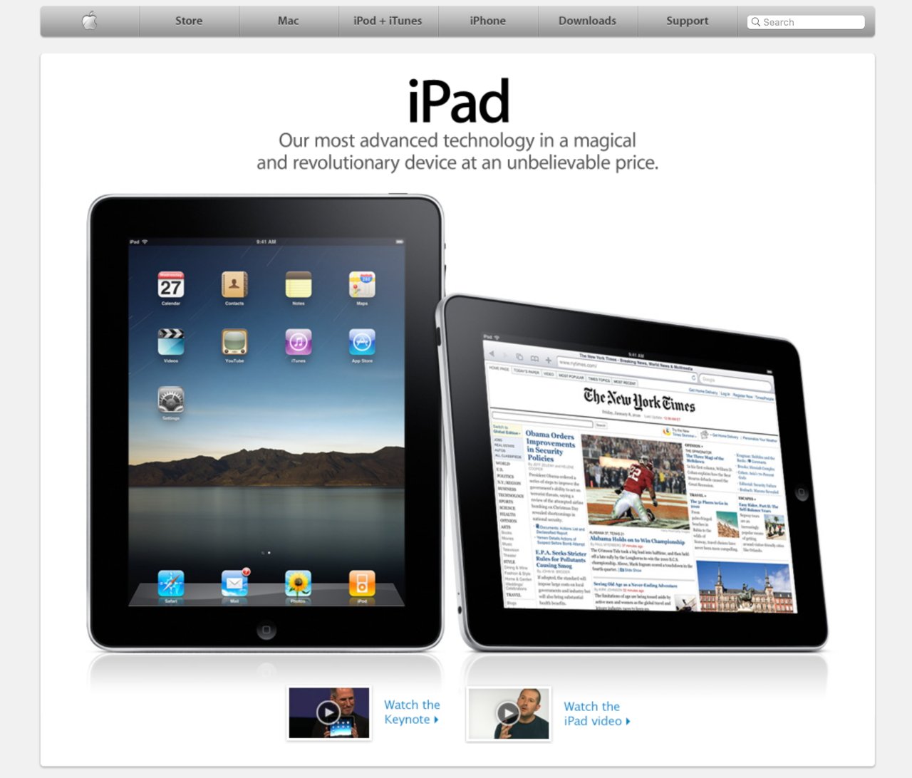 Представлены два Apple iPad: на одном отображается приложение «Календарь», а на другом — новостной веб-сайт.