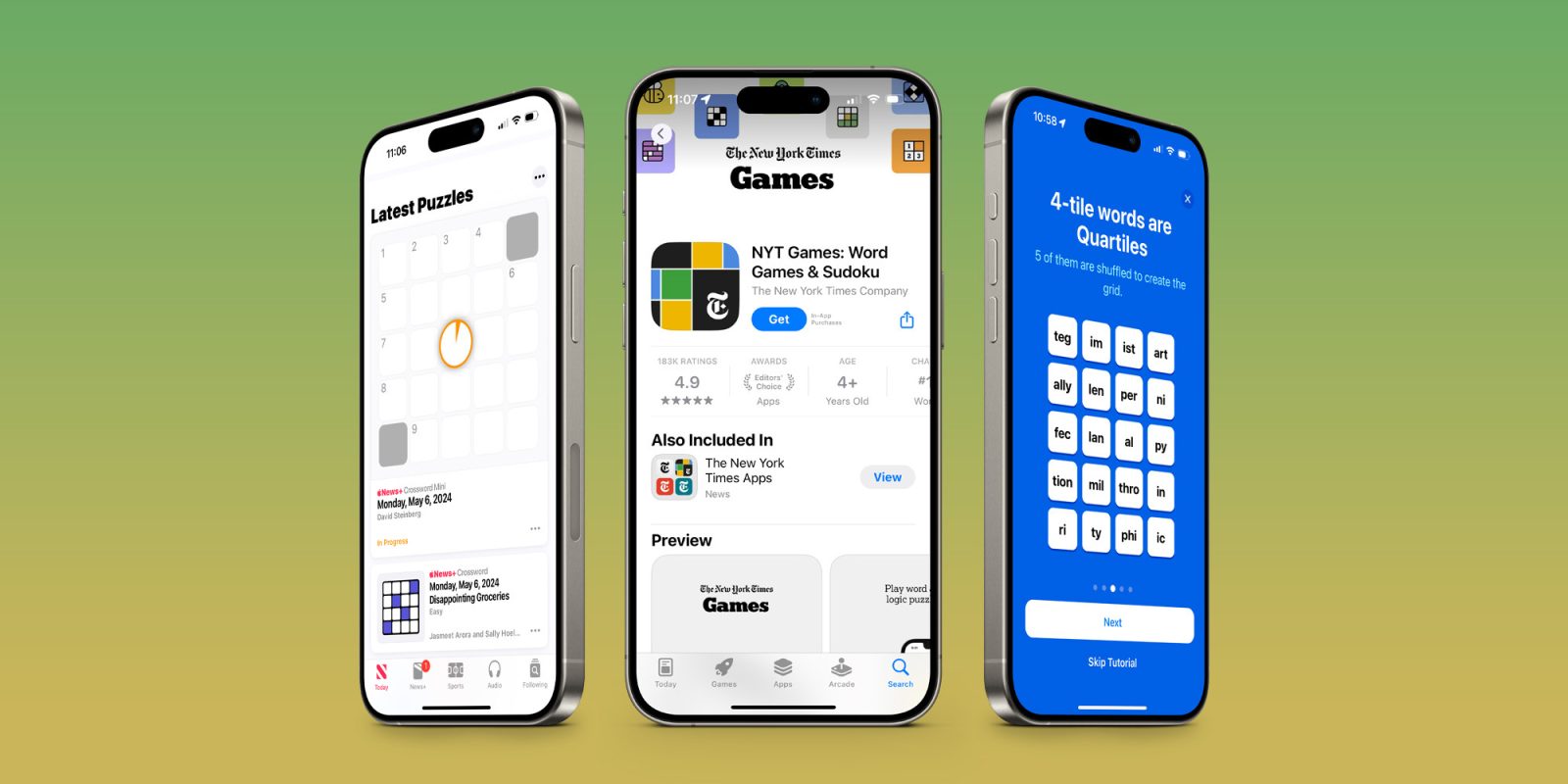 iPhone с играми News+ Crossword, Quartiles и New York Times