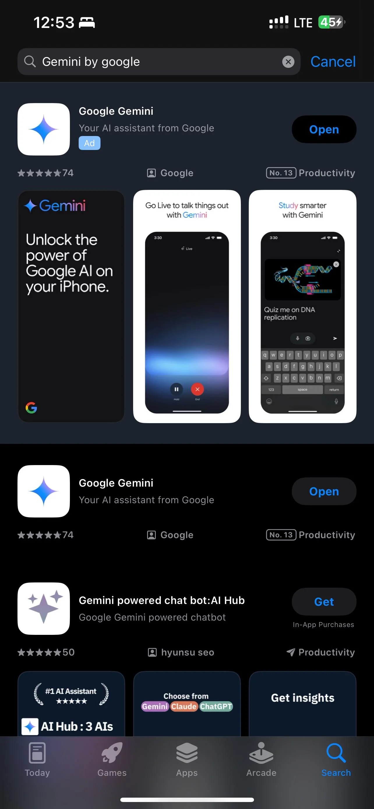 Приложение Google Gemini для iPhone